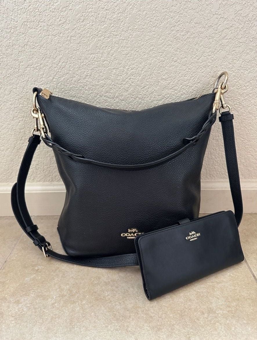 Coach Abby Duffle Pebbled Leather Black Crossbody Bag with Wallet 1