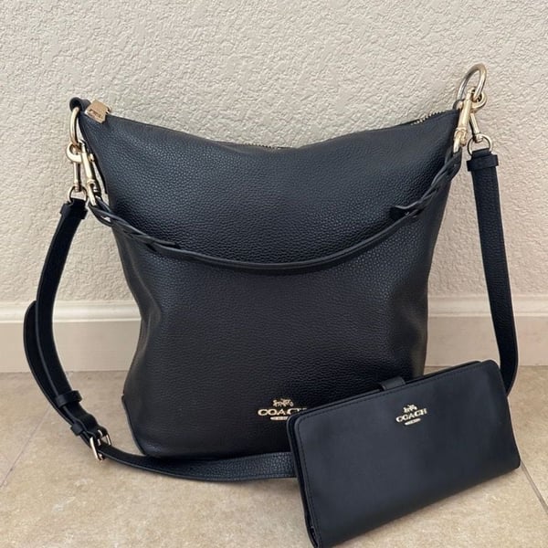 Coach Abby Duffle Pebbled Leather Black Crossbody Bag with Wallet