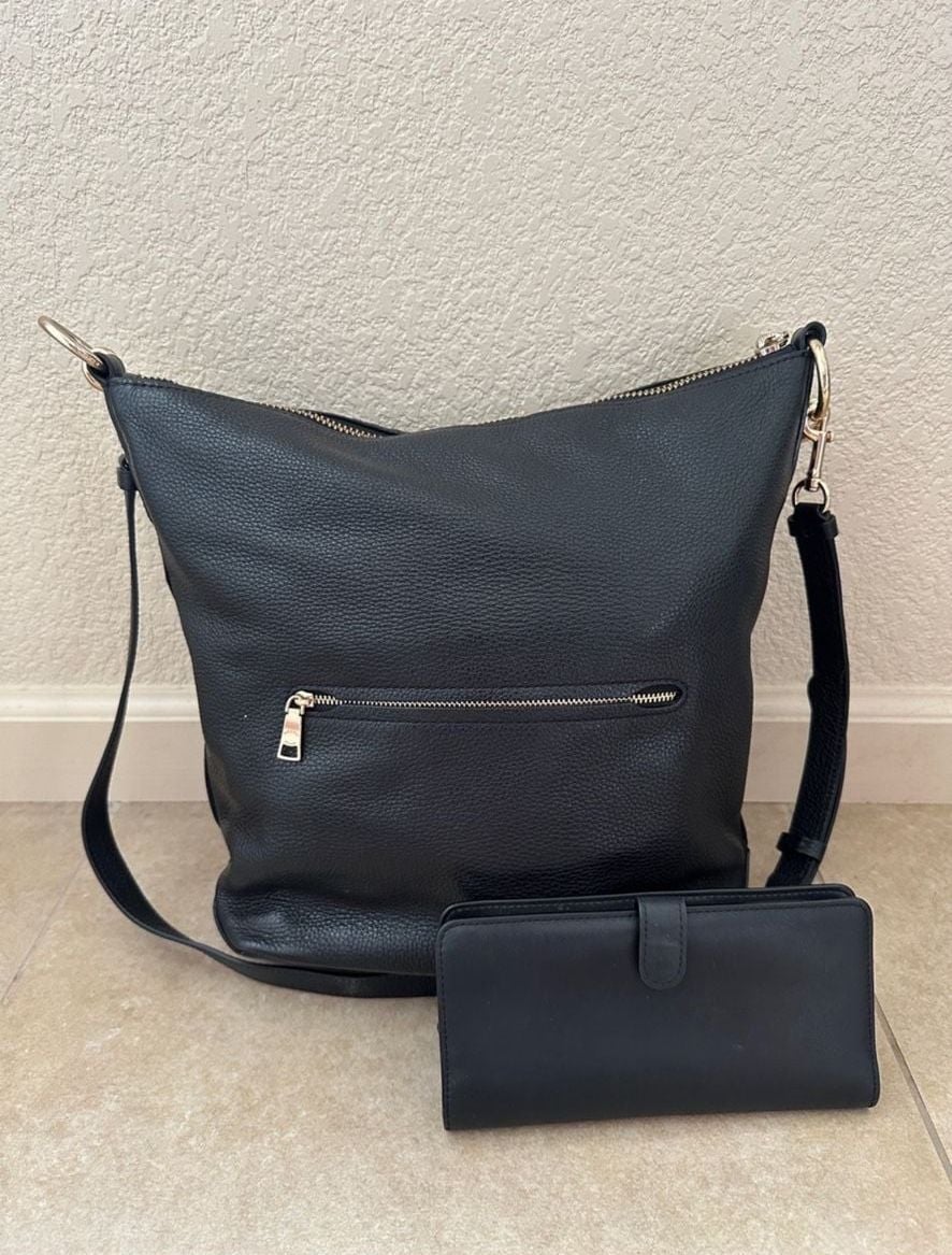 Coach Abby Duffle Pebbled Leather Black Crossbody Bag with Wallet 2