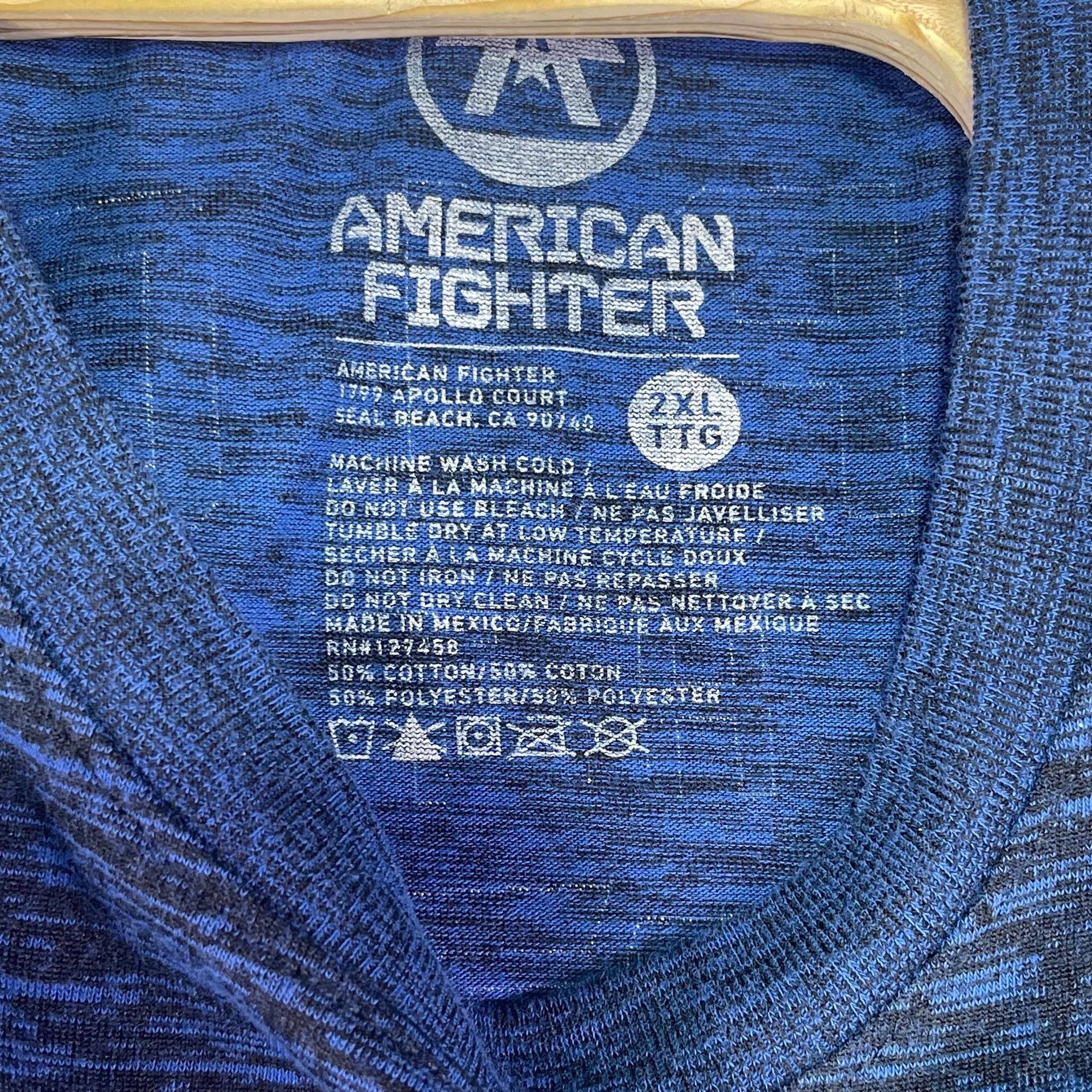 American Fighter T-Shirt 2XL Blue Graphic Tee Cotton Blend 3