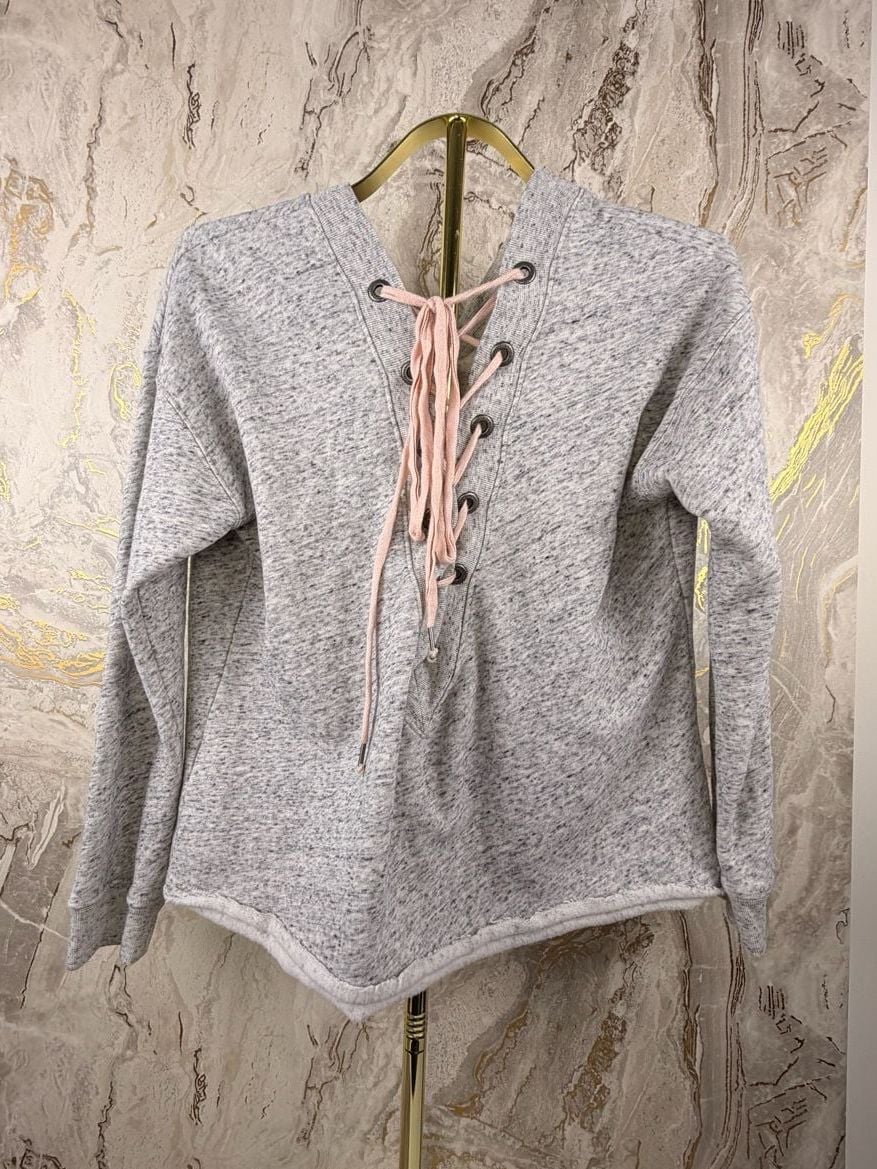 Abercrombie & Fitch Sweatshirt Size M Grey Lace-Up Back Raw Hem 3