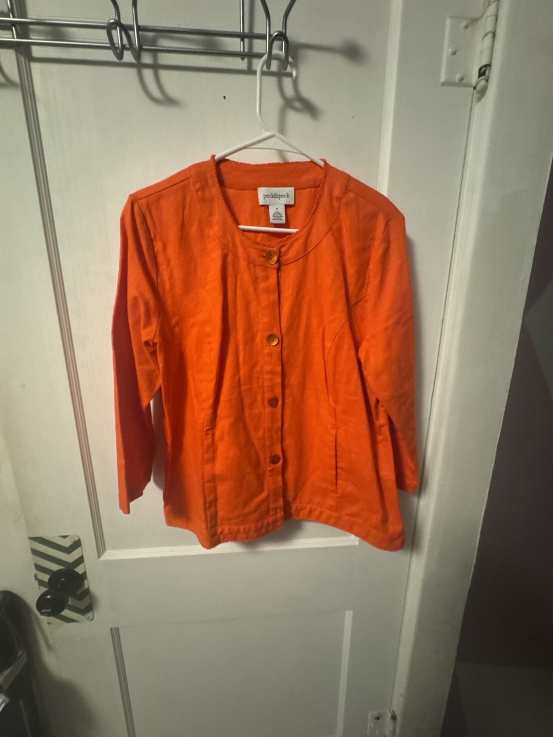 Peck & Peck Button Jacket Size M Orange Linen Cotton 2