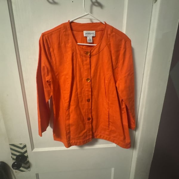 Peck & Peck Button Jacket Size M Orange Linen Cotton