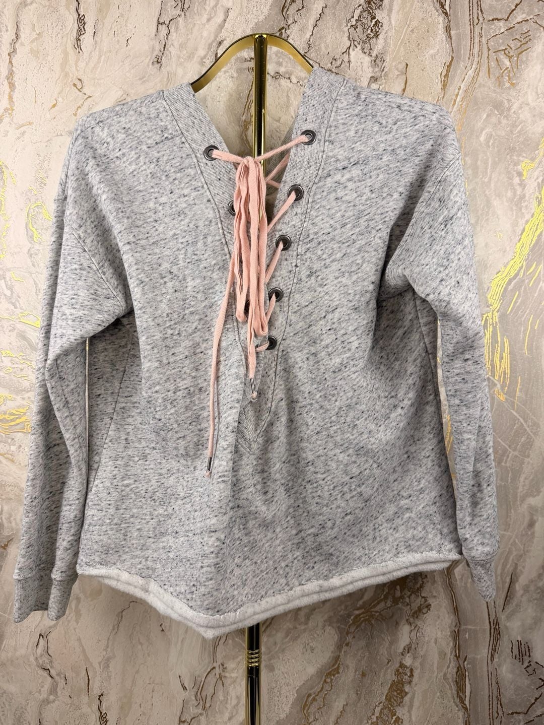 Abercrombie & Fitch Sweatshirt Size M Grey Lace-Up Back Raw Hem 7