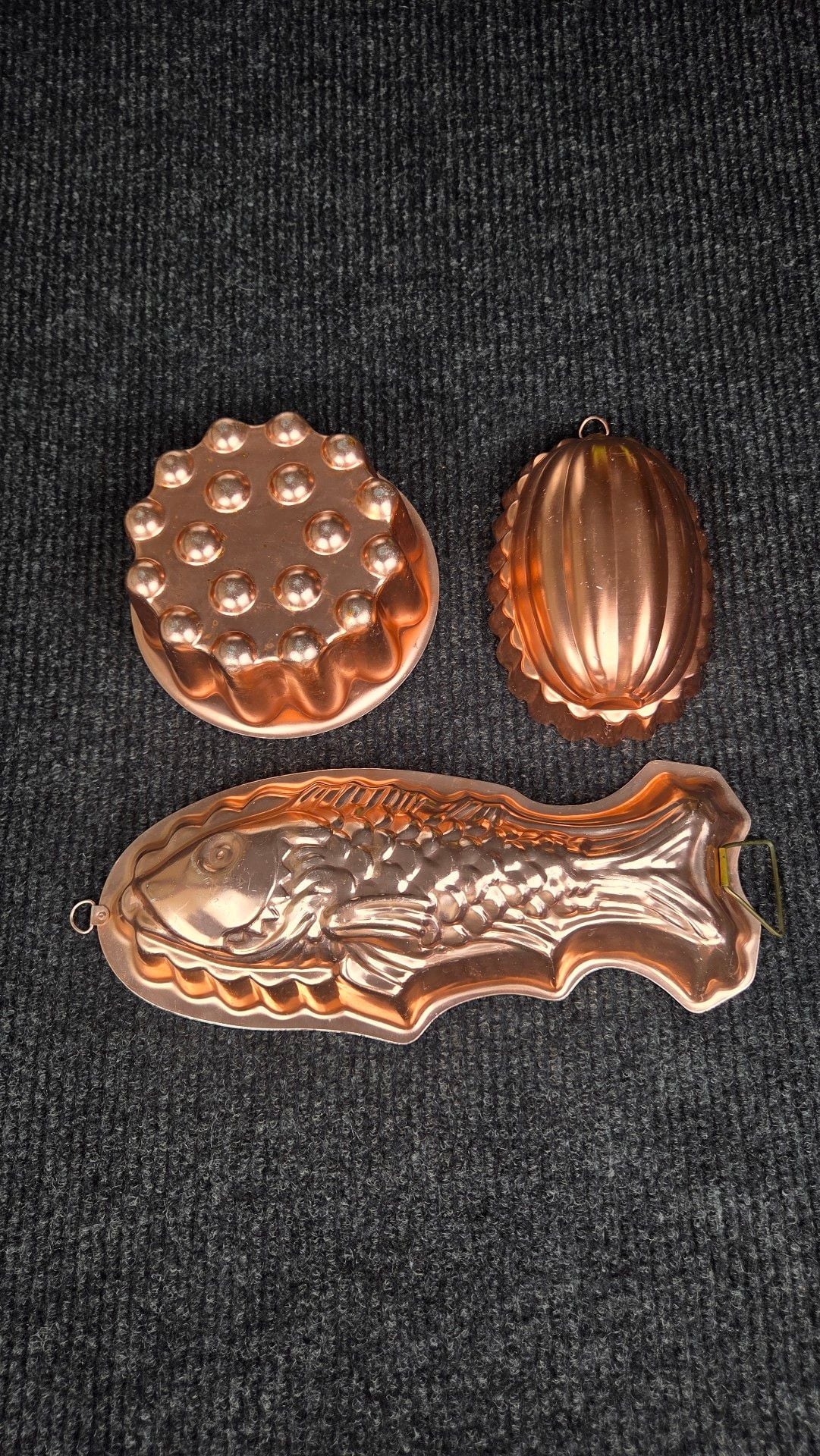 Vintage Copper Mold Set Fish Jello Cake Baking Pan Wall Hanging 1