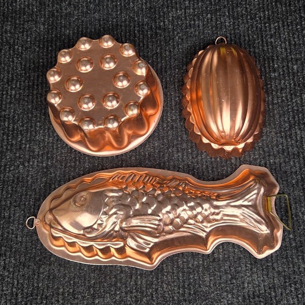 Vintage Copper Mold Set Fish Jello Cake Baking Pan Wall Hanging