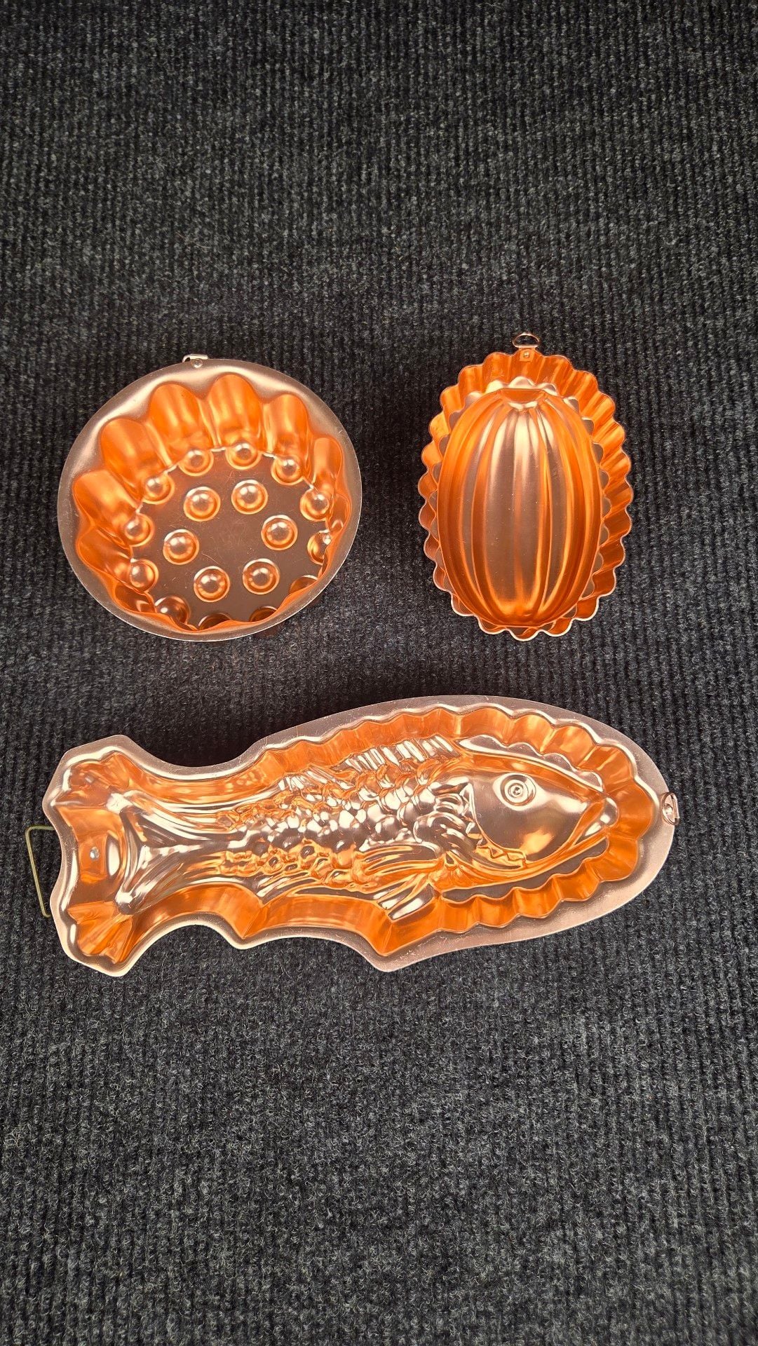 Vintage Copper Mold Set Fish Jello Cake Baking Pan Wall Hanging 3