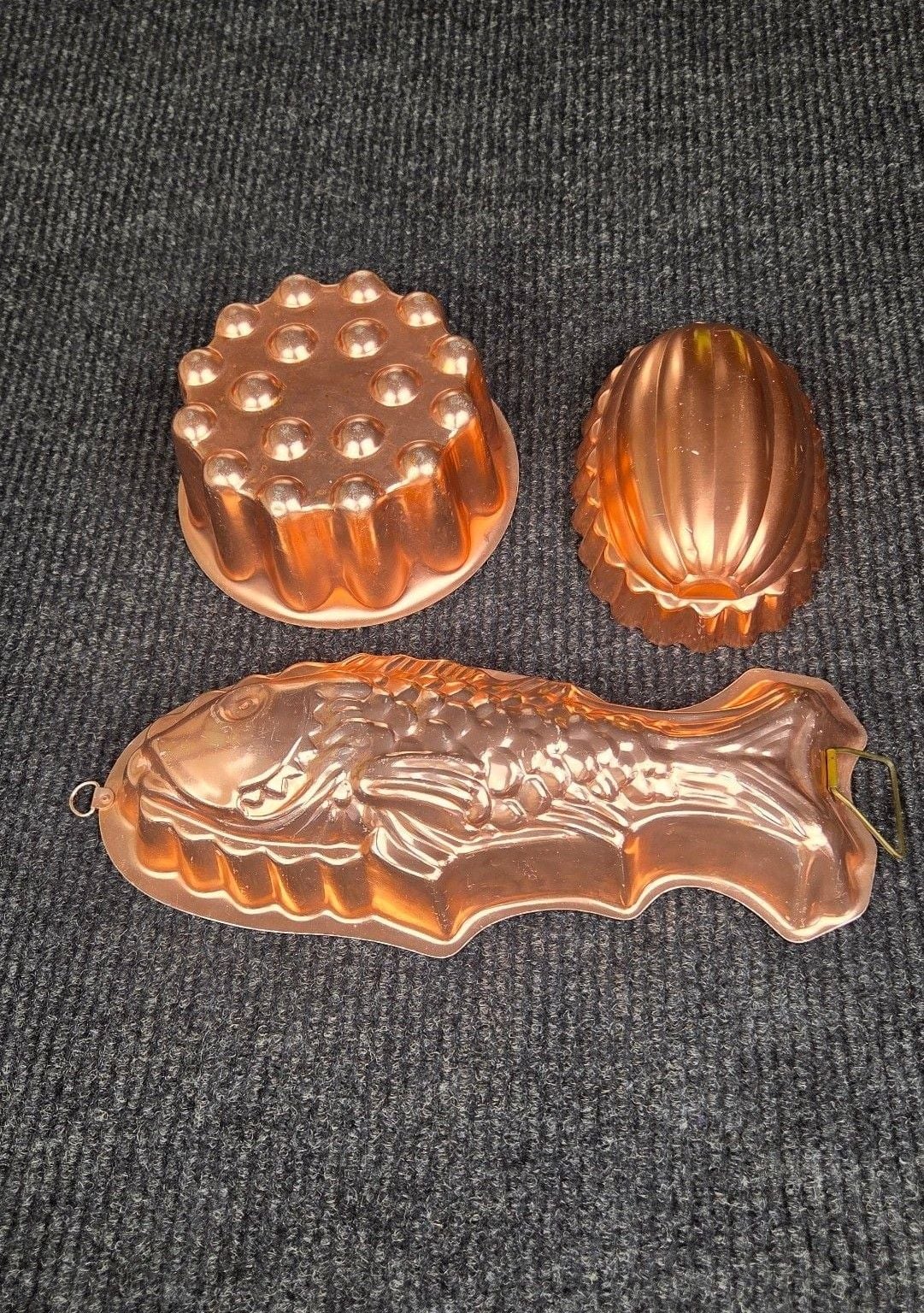Vintage Copper Mold Set Fish Jello Cake Baking Pan Wall Hanging 2