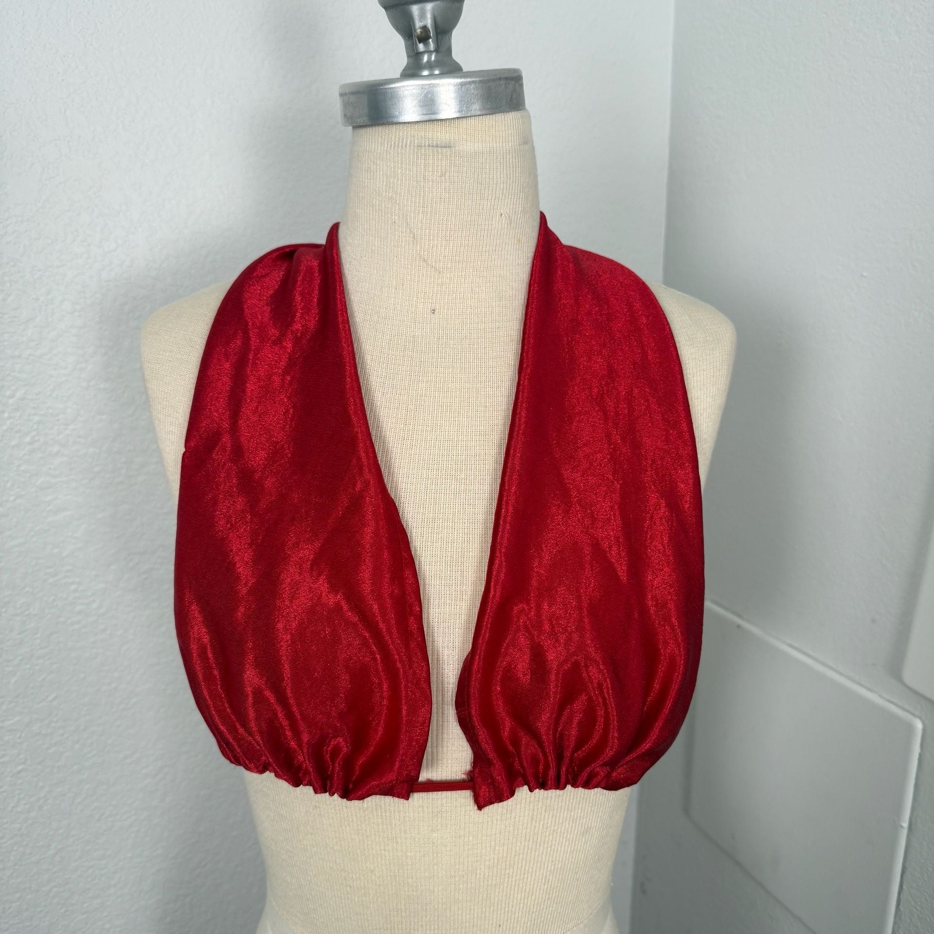 Red Satin Halter Crop Infinity Top 2