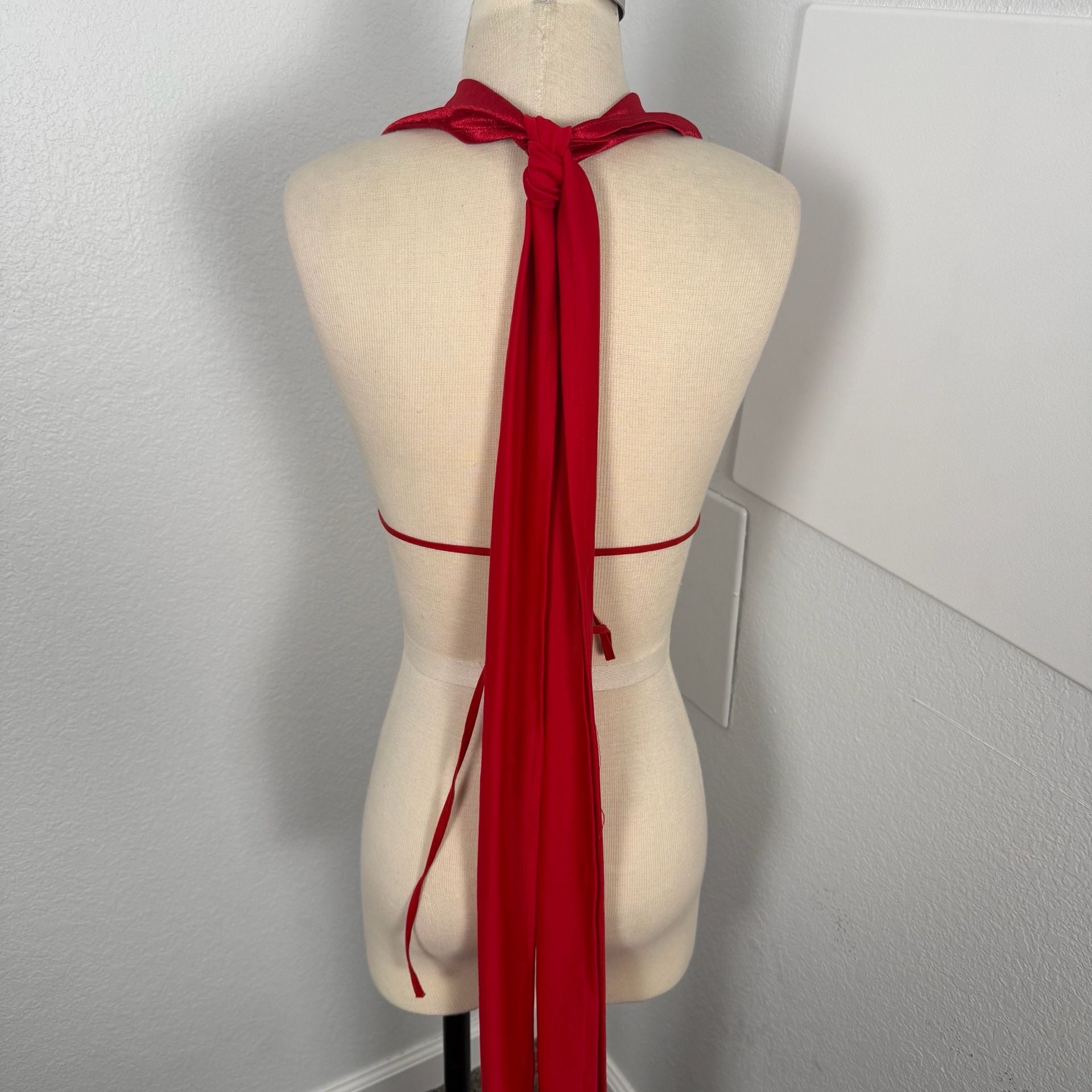 Red Satin Halter Crop Infinity Top 3