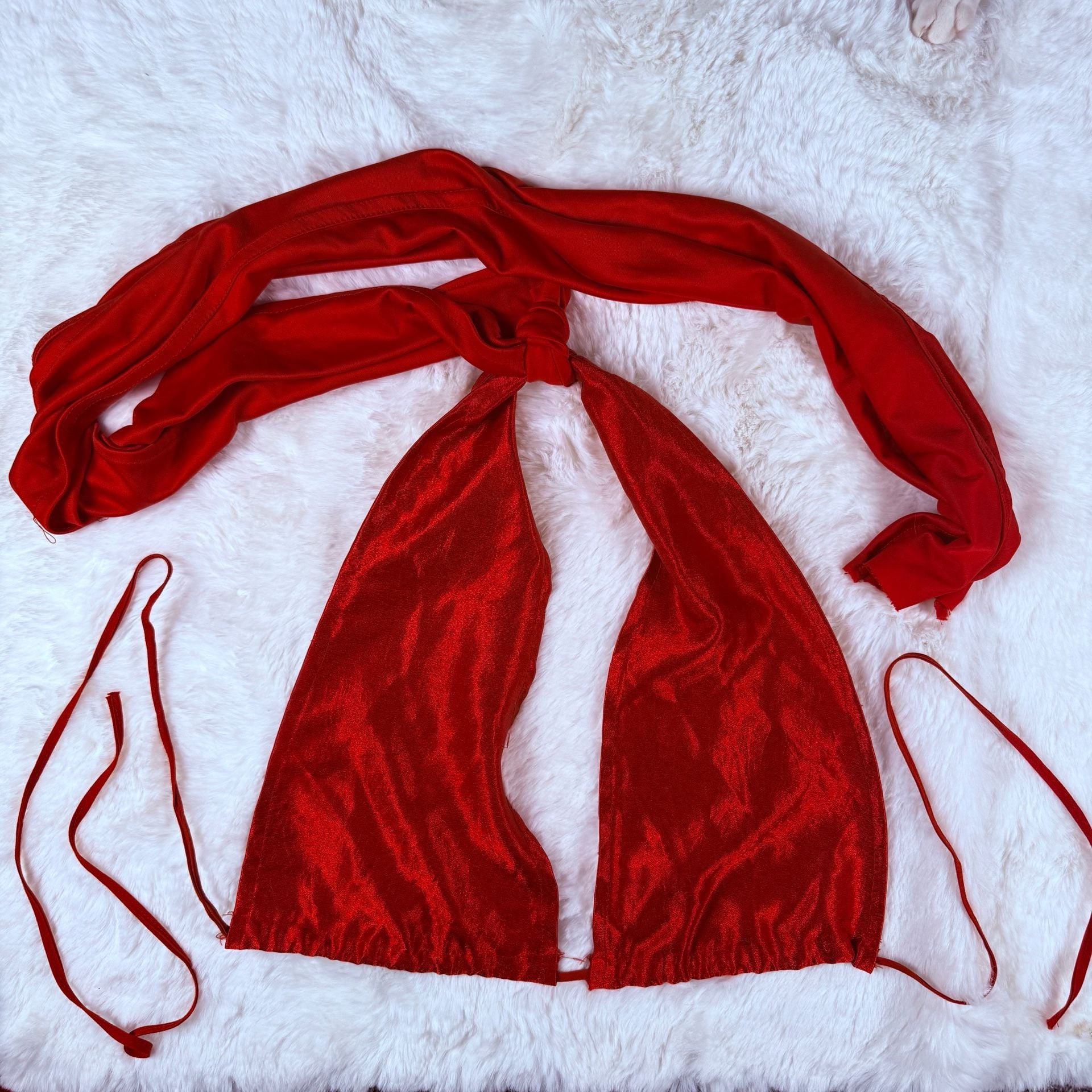 Red Satin Halter Crop Infinity Top 4