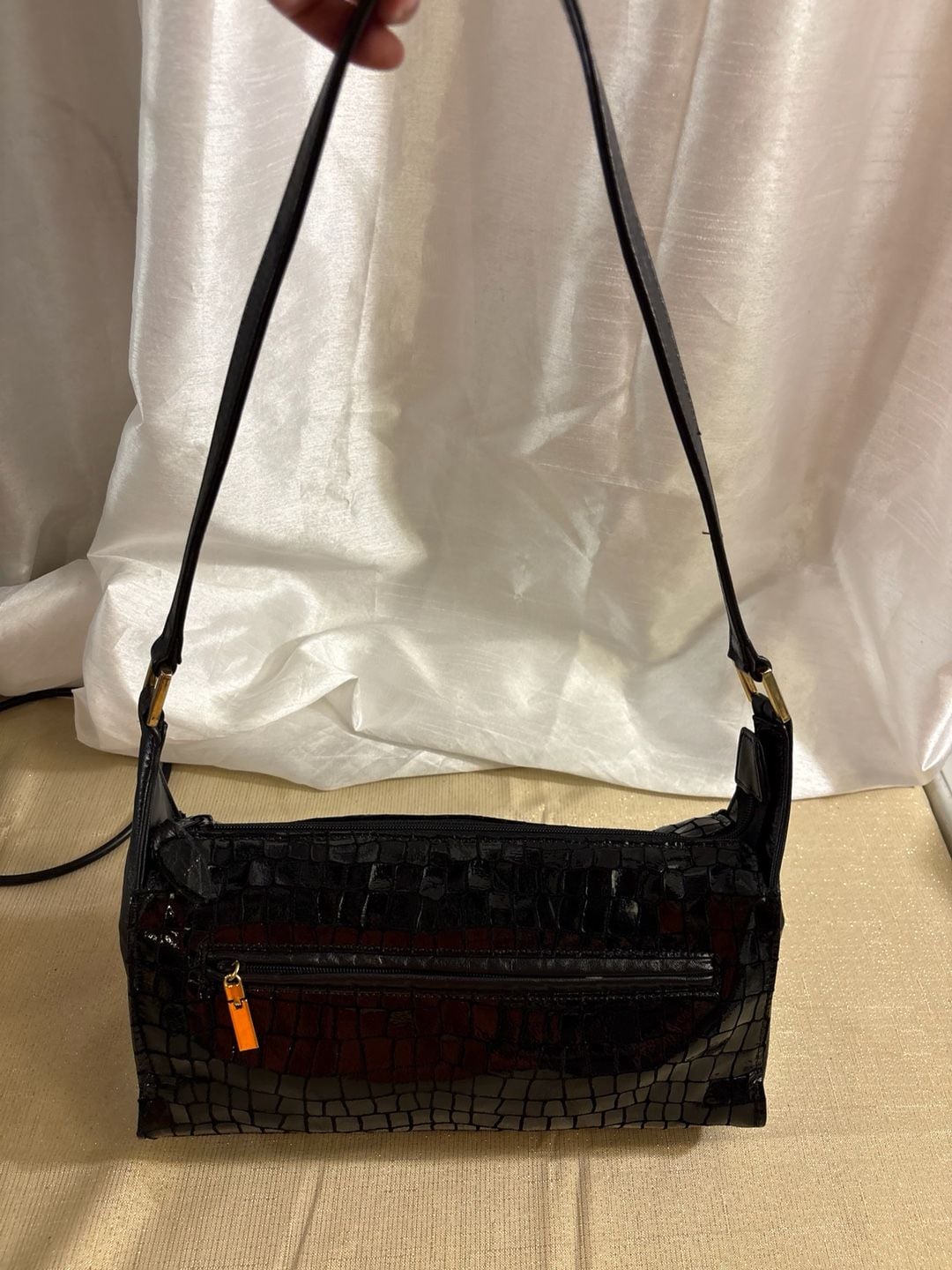 Karam Leather Goods Inc. Black Croc Embossed Shoulder Bag 2