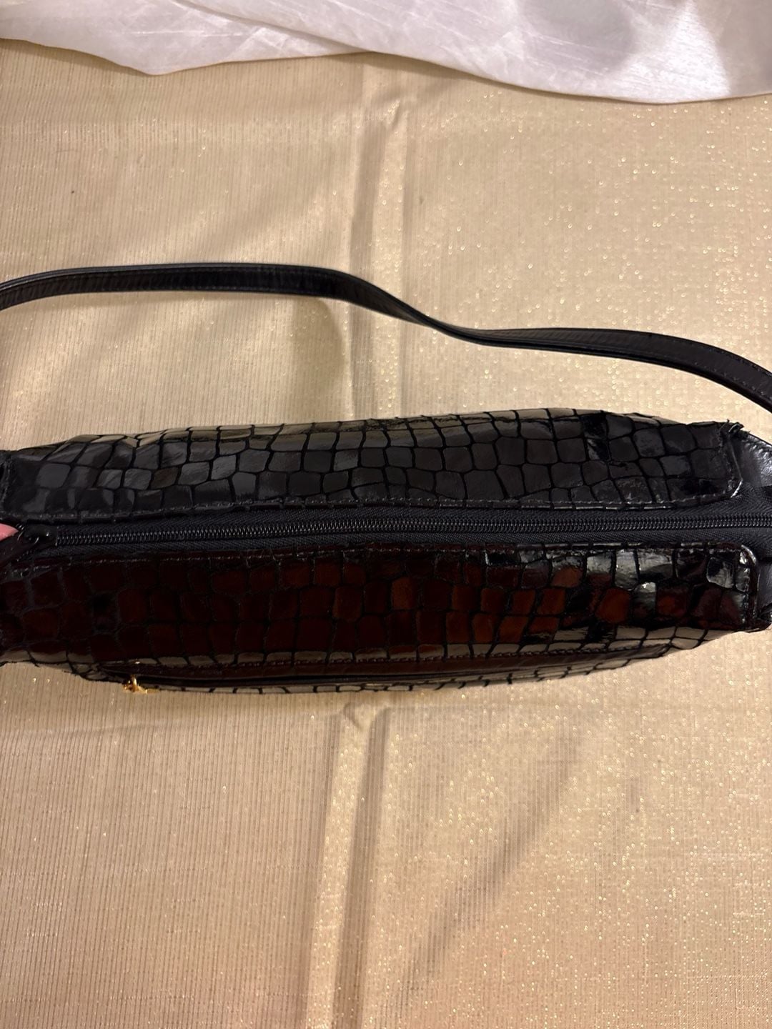 Karam Leather Goods Inc. Black Croc Embossed Shoulder Bag 5