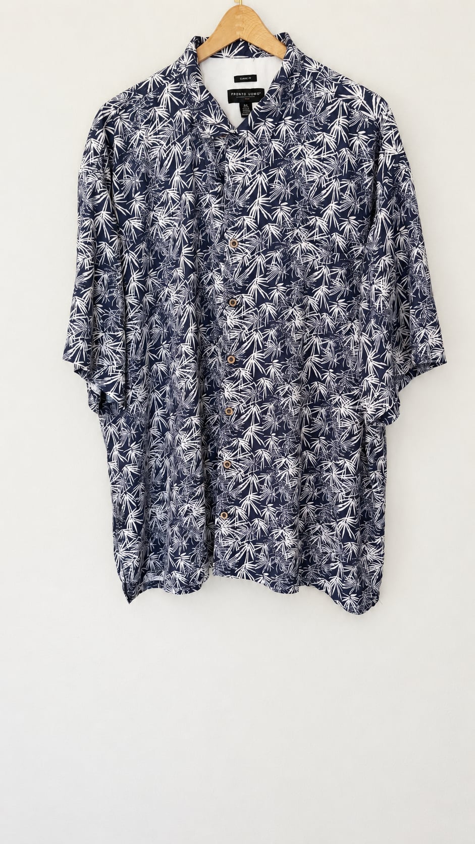 Pronto Uomo Button-Up Shirt Size 3XL Navy Blue White Leaf Hawaiian 2