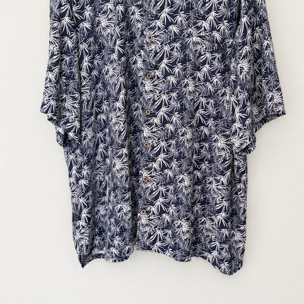 Pronto Uomo Button-Up Shirt Size 3XL Navy Blue White Leaf Hawaiian