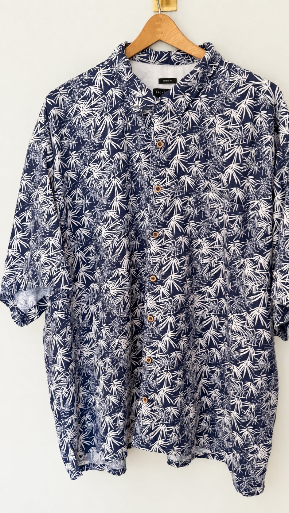 Pronto Uomo Button-Up Shirt Size 3XL Navy Blue White Leaf Hawaiian 4