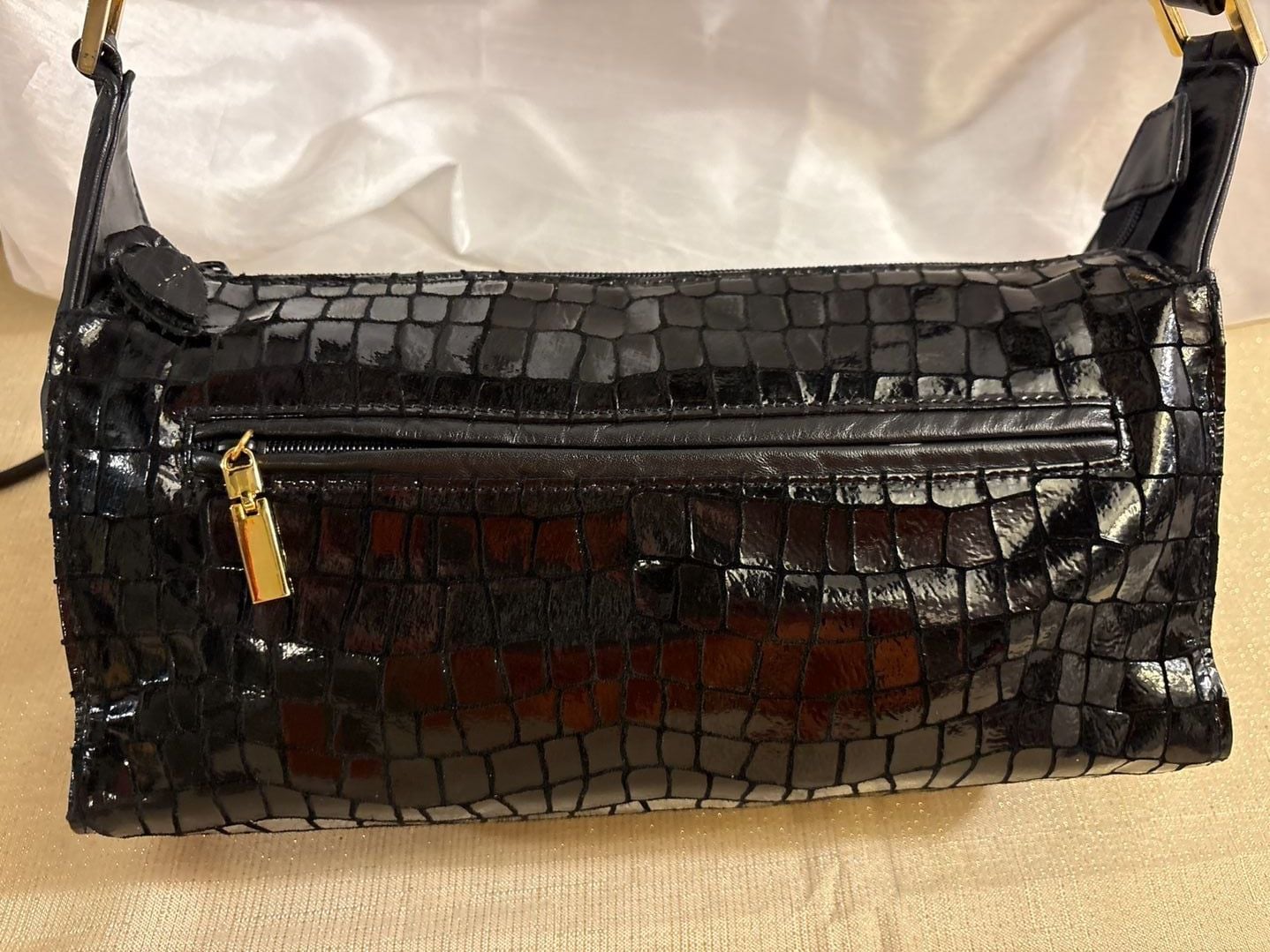 Karam Leather Goods Inc. Black Croc Embossed Shoulder Bag 3