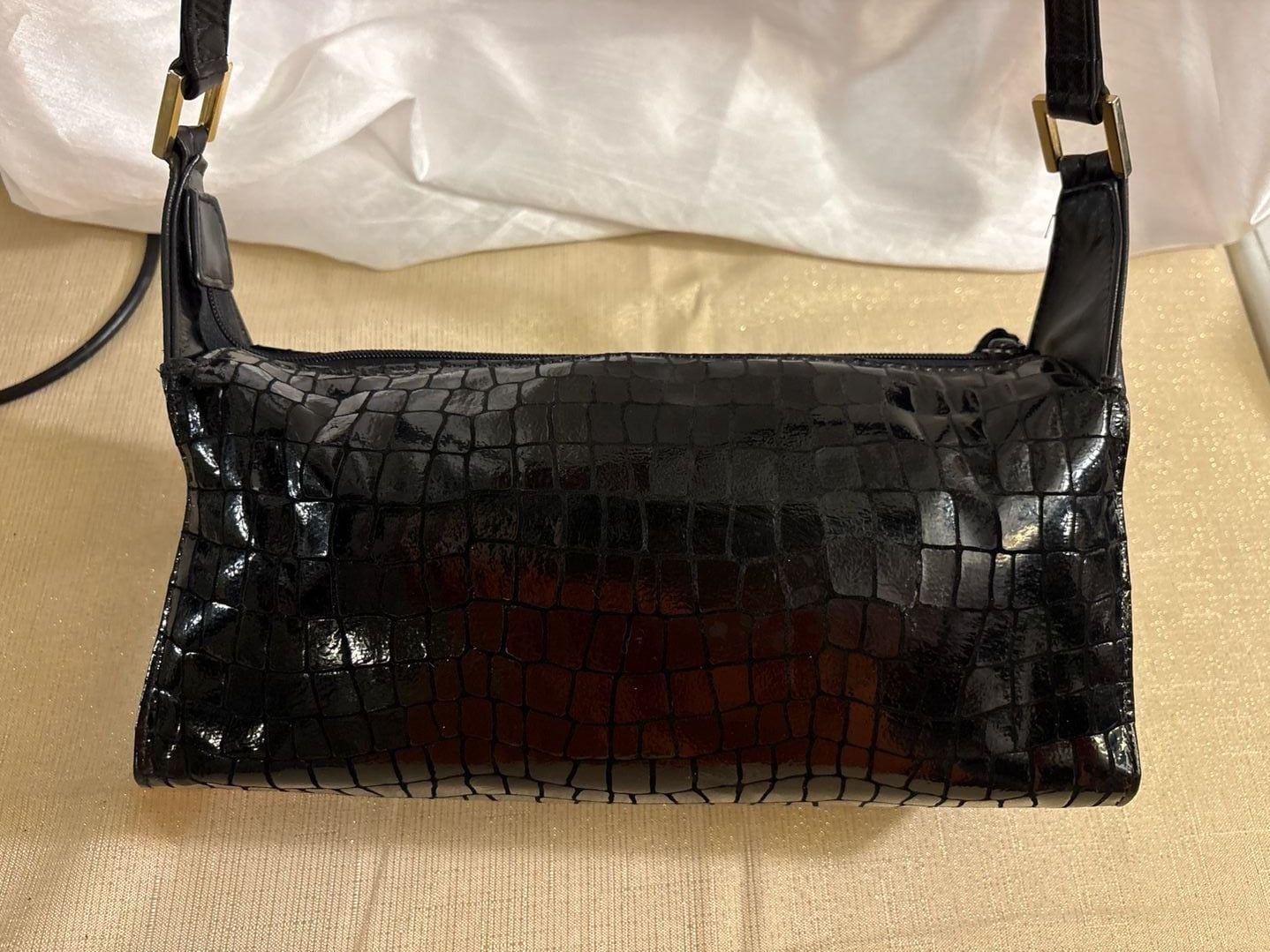 Karam Leather Goods Inc. Black Croc Embossed Shoulder Bag 4