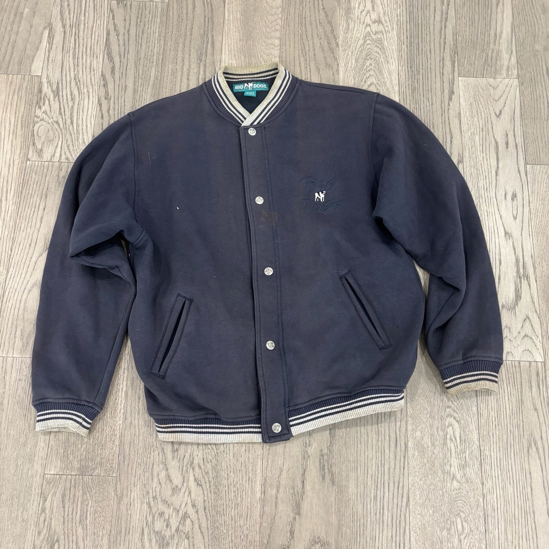 Big Dogs Varsity Jacket Size Medium Blue Logo Snap Front Sweatshirt 2