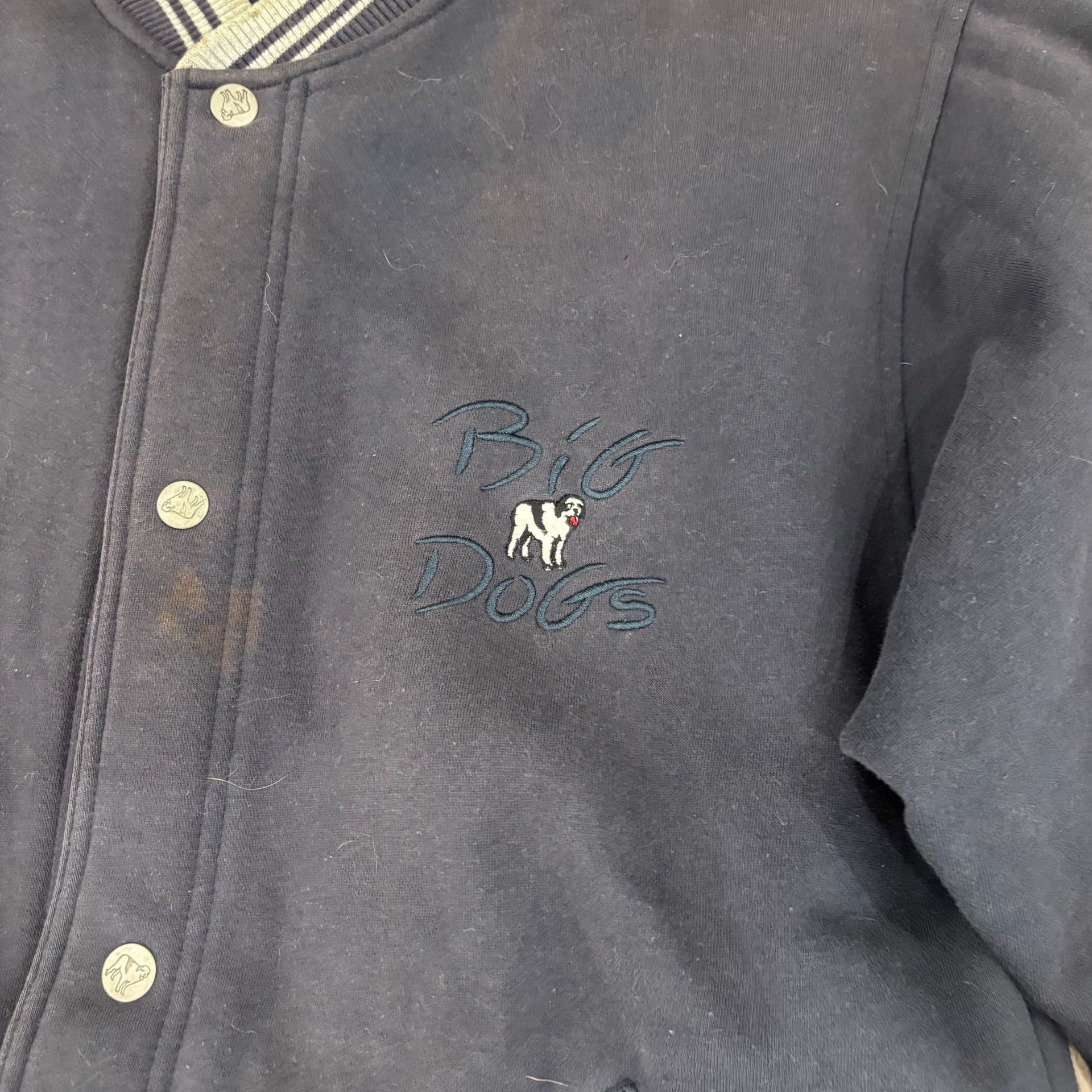 Big Dogs Varsity Jacket Size Medium Blue Logo Snap Front Sweatshirt 3
