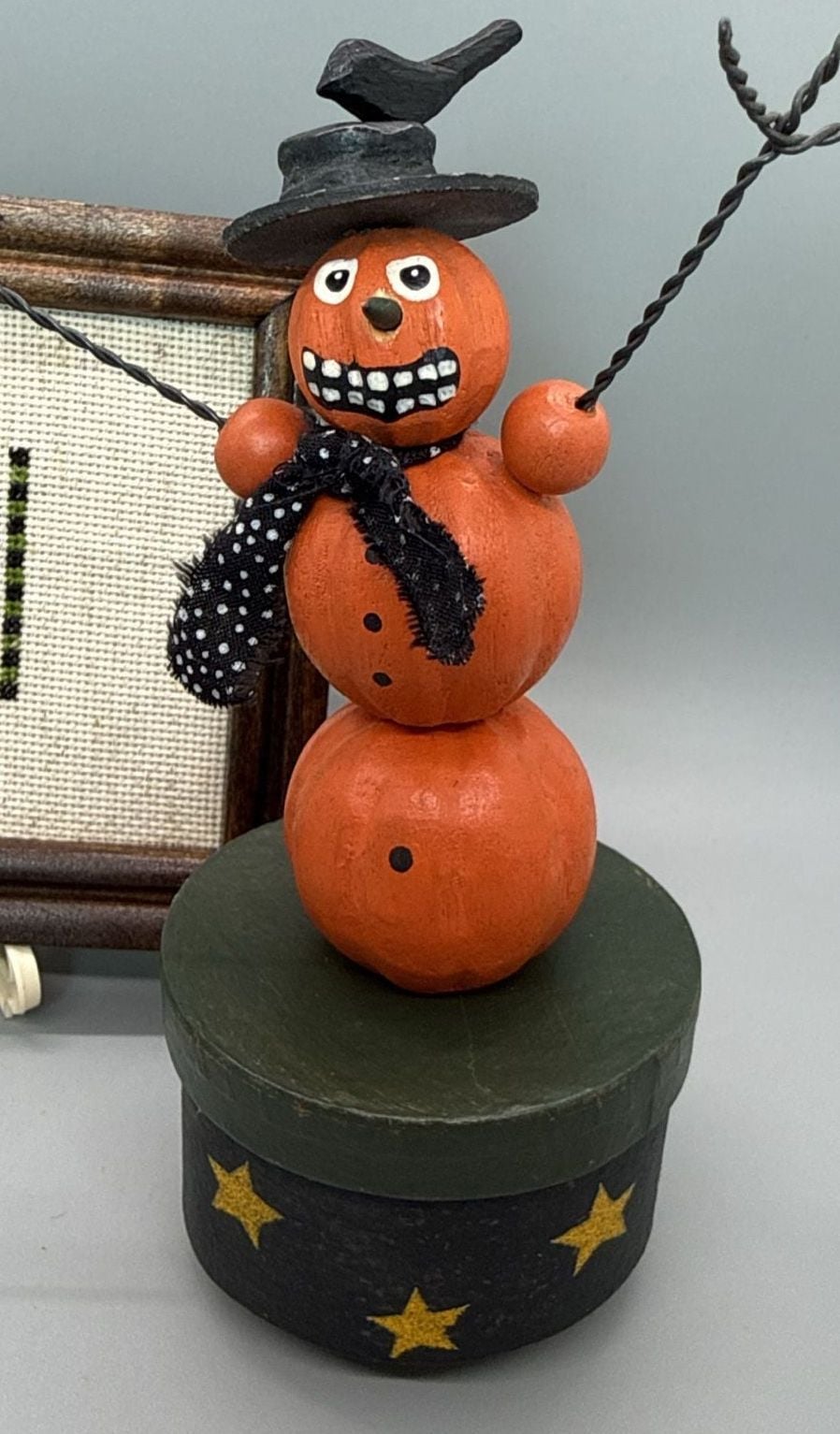 Folk Art Halloween Lot Pumpkin Push Puppet Eek Sampler Pail Primitive Decor Vtg 6