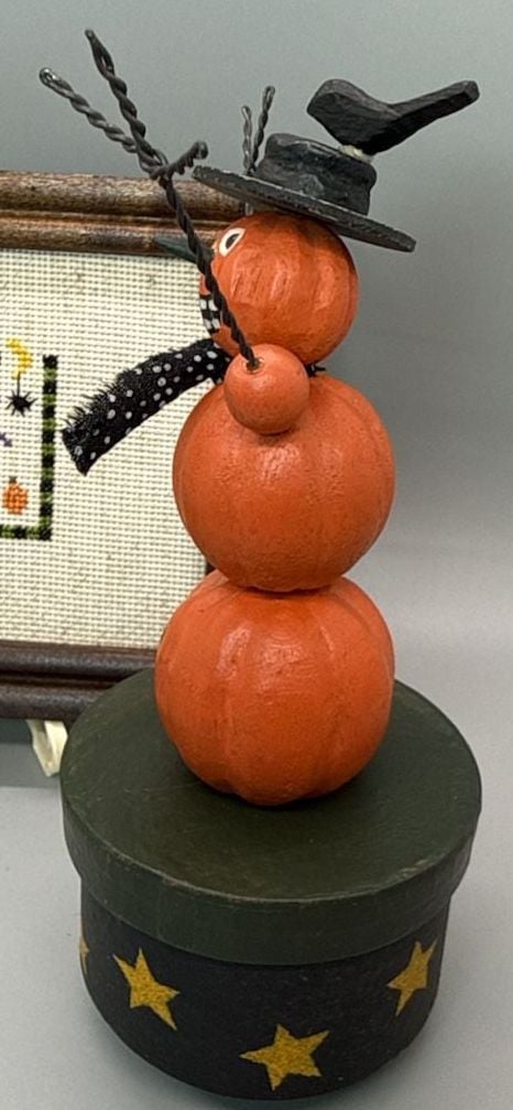 Folk Art Halloween Lot Pumpkin Push Puppet Eek Sampler Pail Primitive Decor Vtg 7