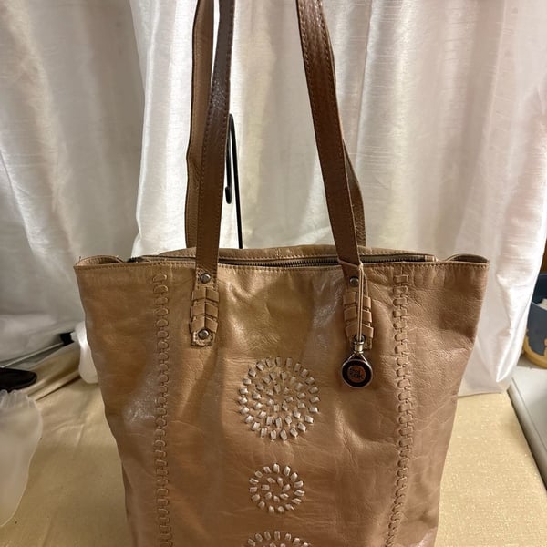 The Sak Tan Leather Starburst Tote Shoulder Bag