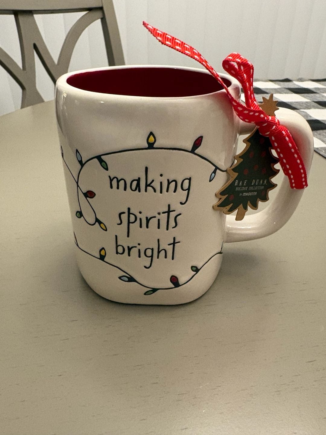 Rae Dunn Making Spirits Bright Christmas Coffee Mug Red Interior 1