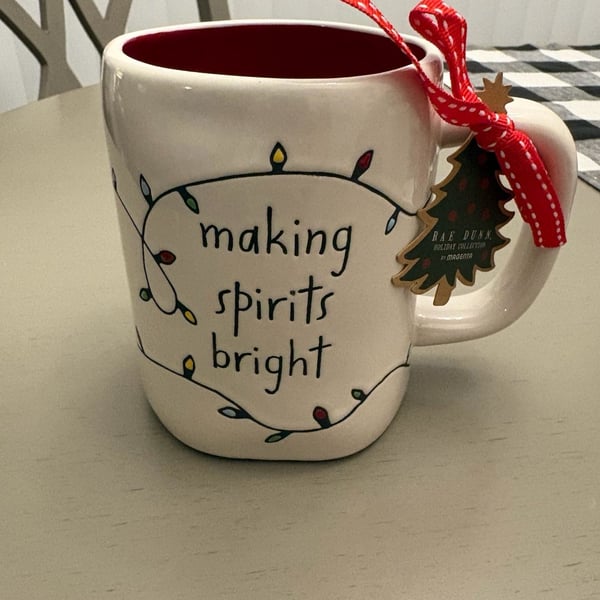 Rae Dunn Making Spirits Bright Christmas Coffee Mug Red Interior