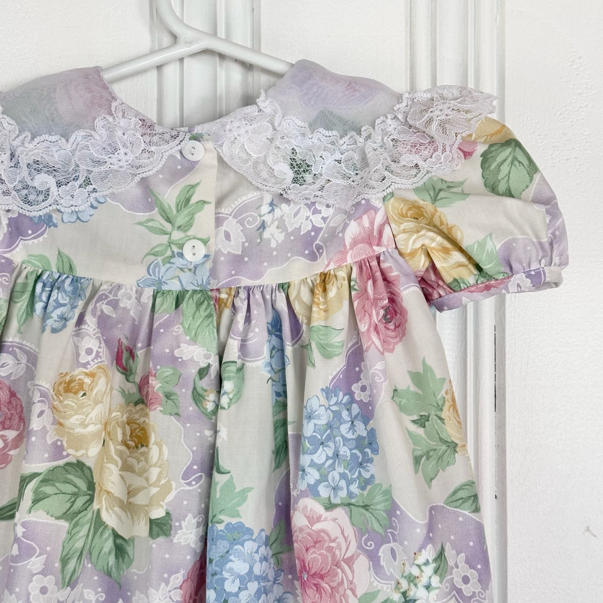 Vintage Baby Dress by Rose Cottage, size 12M, Floral with Lace Butterfly 5