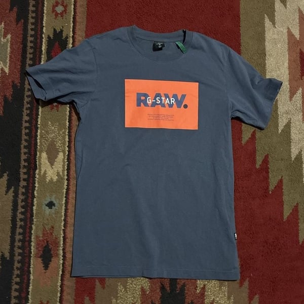 G-Star Raw T-Shirt Size M Blue Graphic Box Logo Short Sleeve