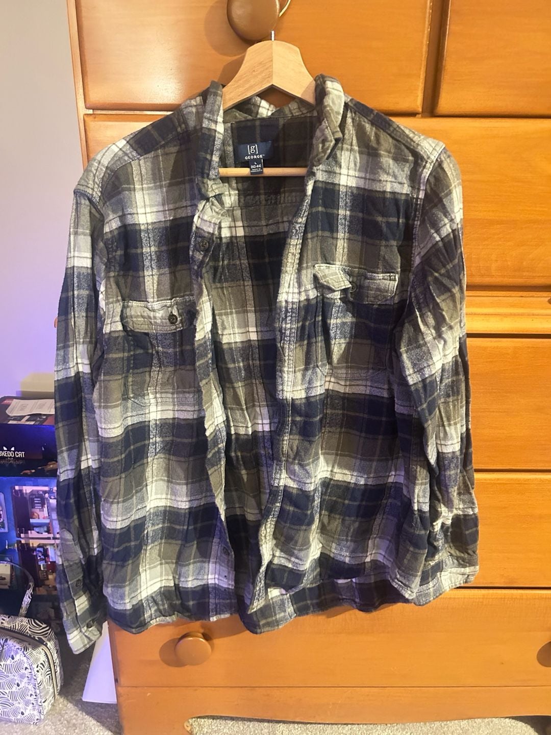 George Plaid Long Sleeve Button-Up Shirt Size L 42-44 Blue Green 2