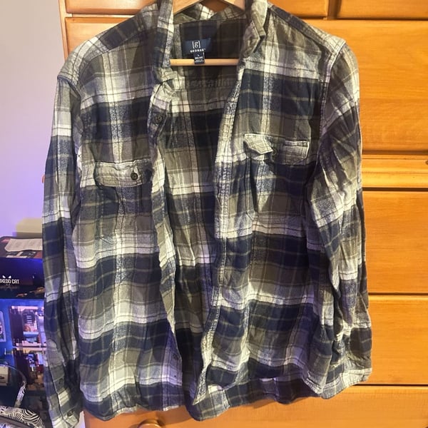 George Plaid Long Sleeve Button-Up Shirt Size L 42-44 Blue Green