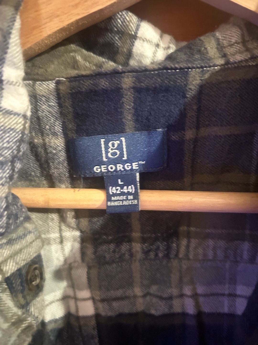 George Plaid Long Sleeve Button-Up Shirt Size L 42-44 Blue Green 4