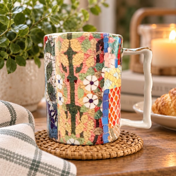 Art Trencadis S.L. Barcelona Gaudi Mosaic Mug Colorful Ceramic Spain 4”