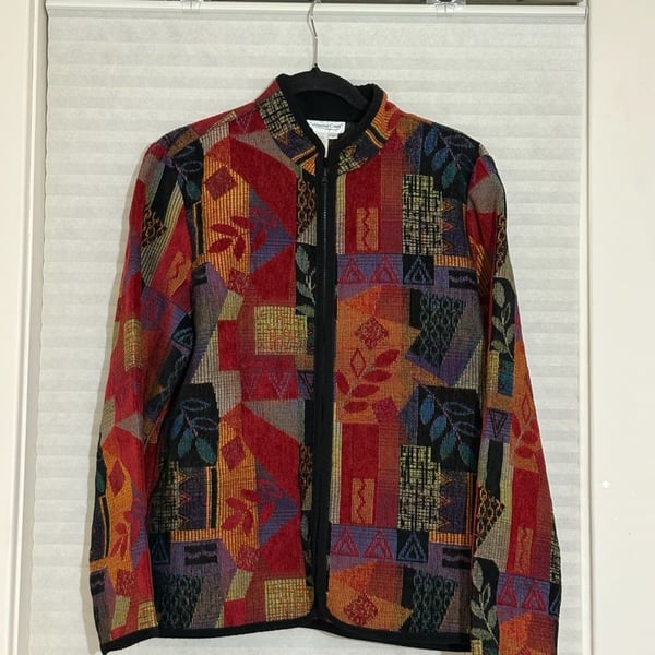 Coldwater Creek Tapestry Jacket Size L Multi Color Geometric Zip Up