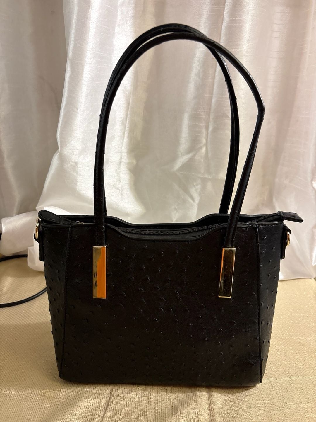 Ostrich Embossed Black Handbag 2