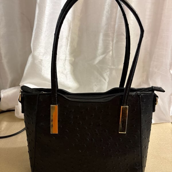 Ostrich Embossed Black Handbag