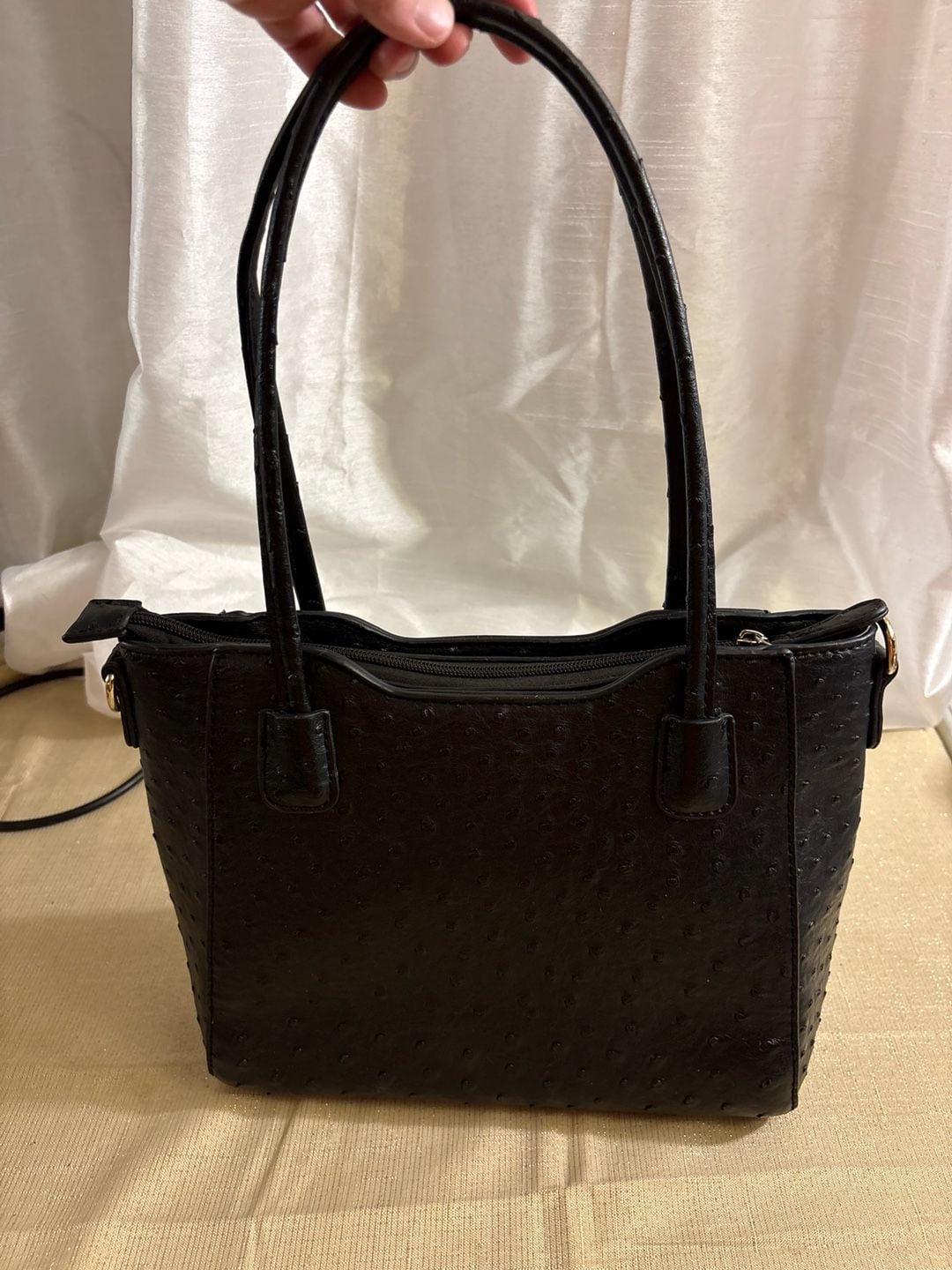 Ostrich Embossed Black Handbag 3