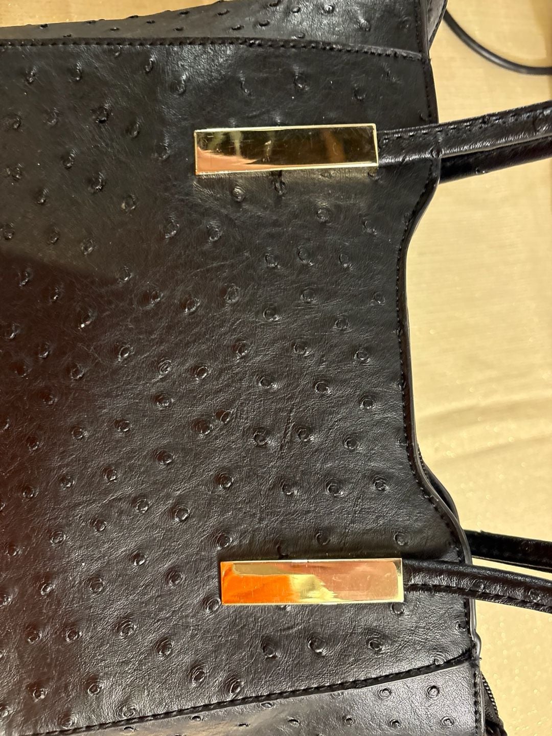 Ostrich Embossed Black Handbag 4