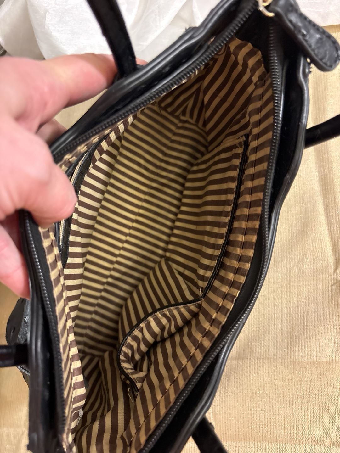 Ostrich Embossed Black Handbag 5