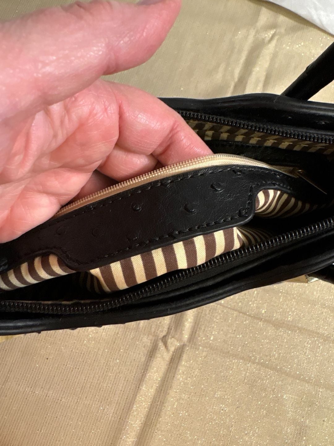 Ostrich Embossed Black Handbag 6