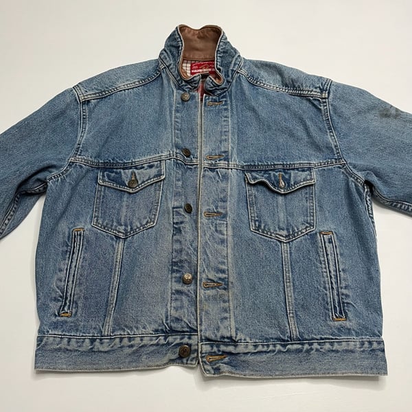 Marlboro Country Store Denim Jacket Size Small Leather Collar Flannel Lined