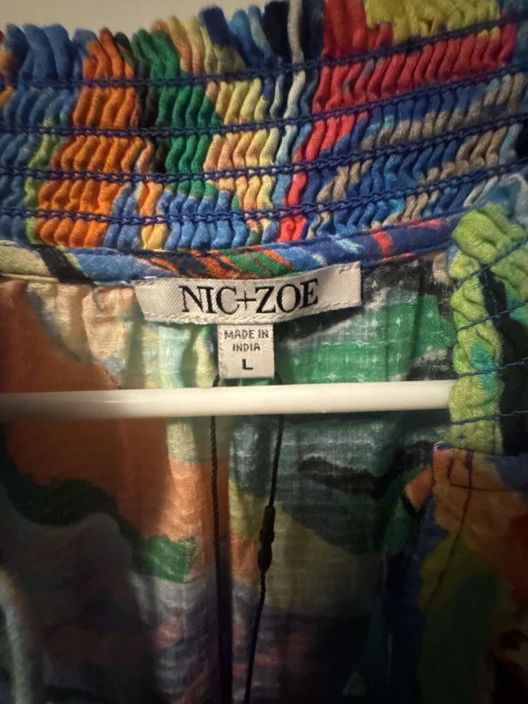 NIC+ZOE Blouse Size L Blue Multi Cotton Tropical Print 3