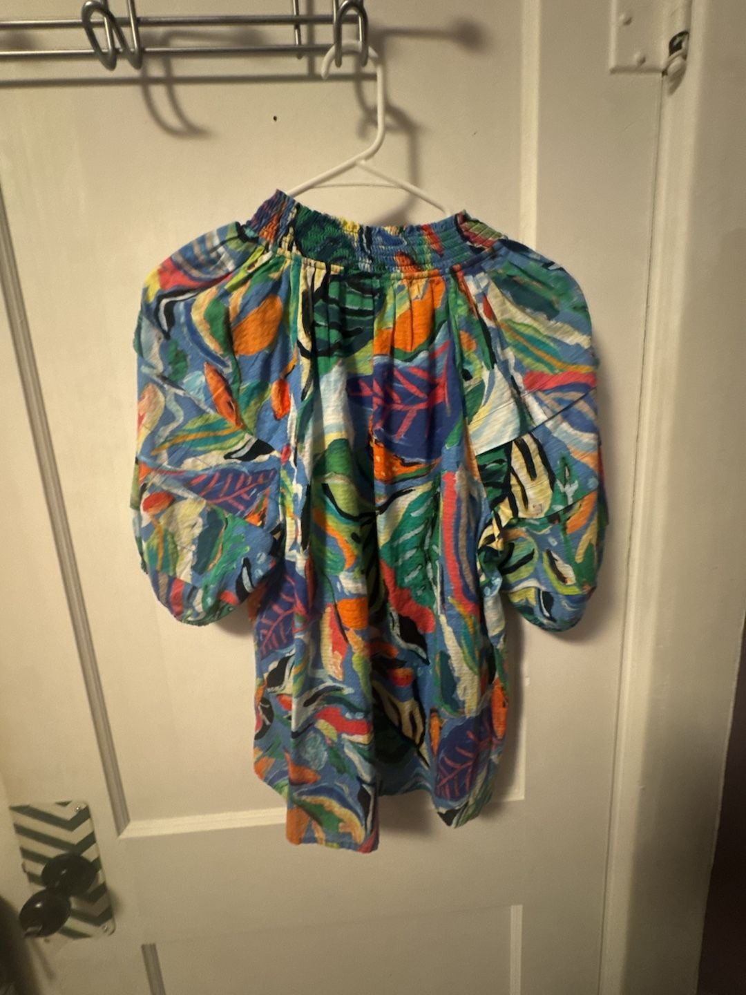 NIC+ZOE Blouse Size L Blue Multi Cotton Tropical Print 6