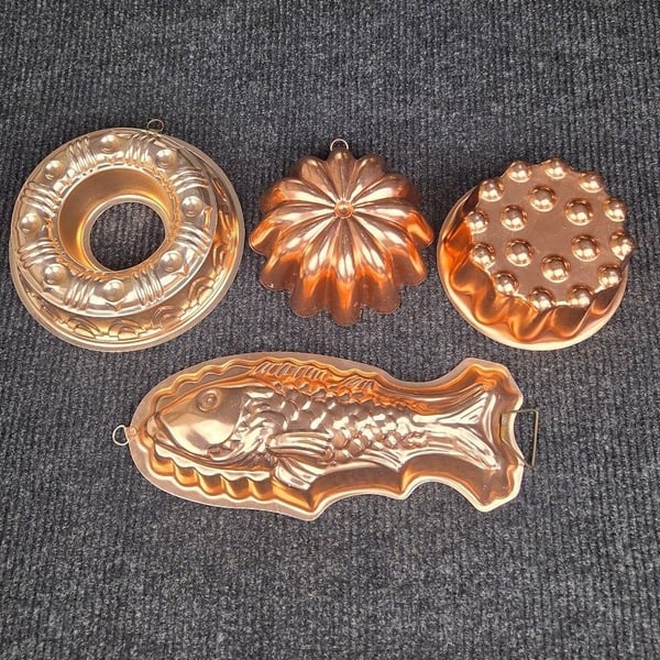 Vintage Copper Jello Cake Mold Set Wall Decor