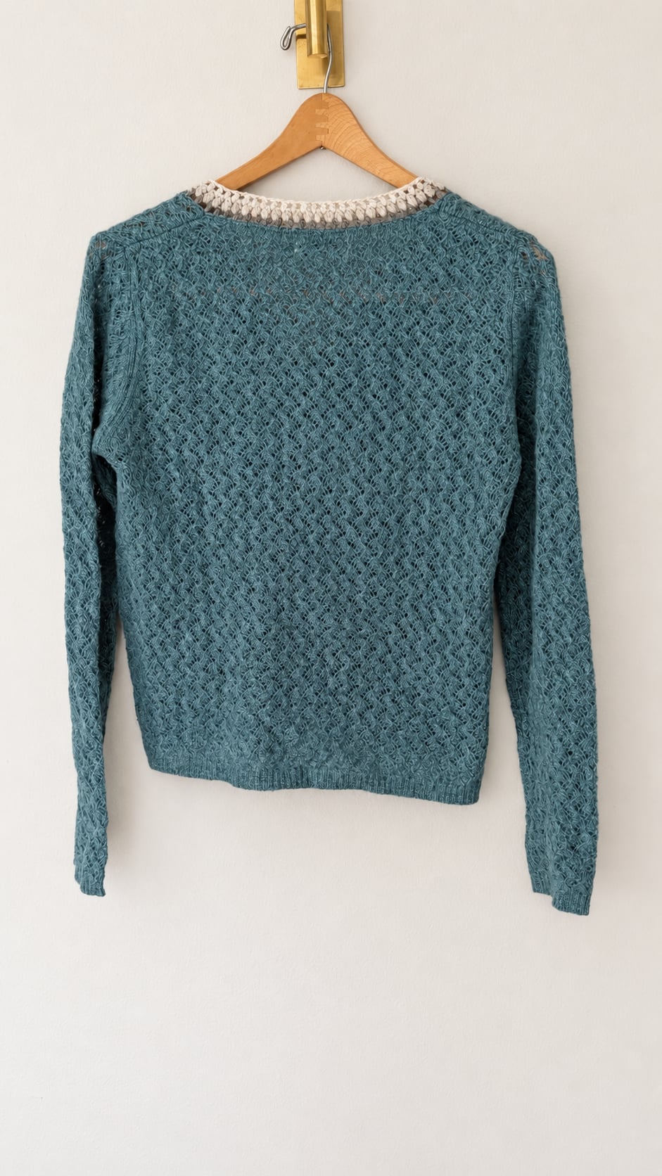 Y2K Vintage Woolrich Crochet V-Neck Long Sleeve Sweater Size S Teal 3