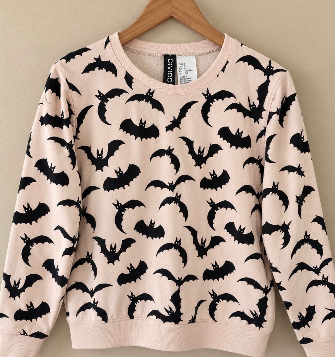 H&M Divided Bat Print Sweatshirt Size S Pink Black 2
