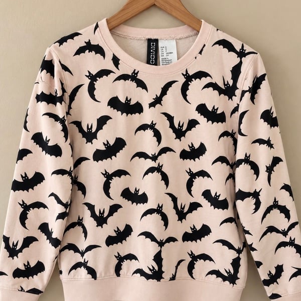 H&M Divided Bat Print Sweatshirt Size S Pink Black