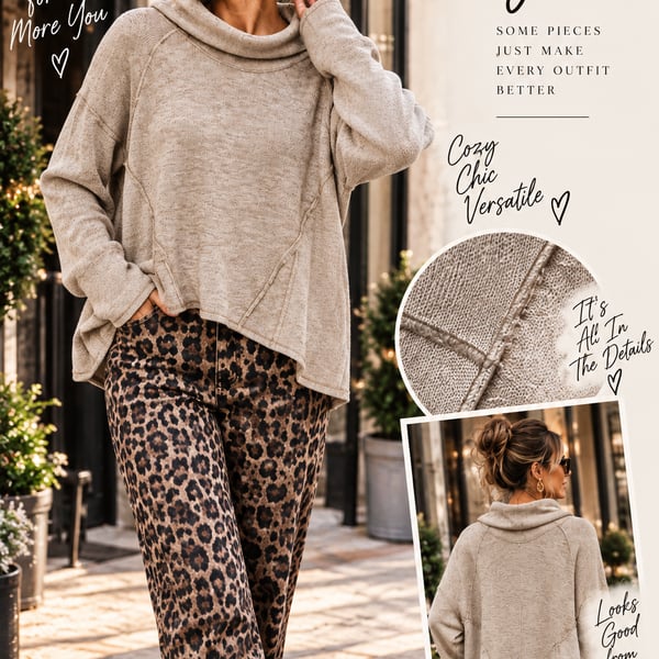 We The Free Size S Cowl Neck Sweater Tan/Beige